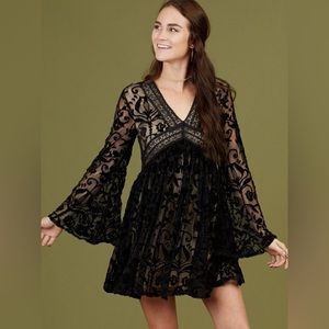 Altar'd State Black Lace Dress With Bell Sleeves